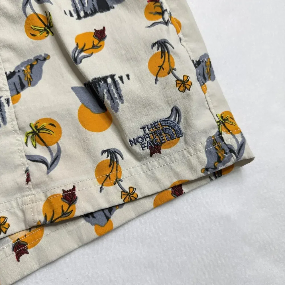 North Face Shorts Mens XL Beige Floral Print Chino Elastic Waist Outdoor